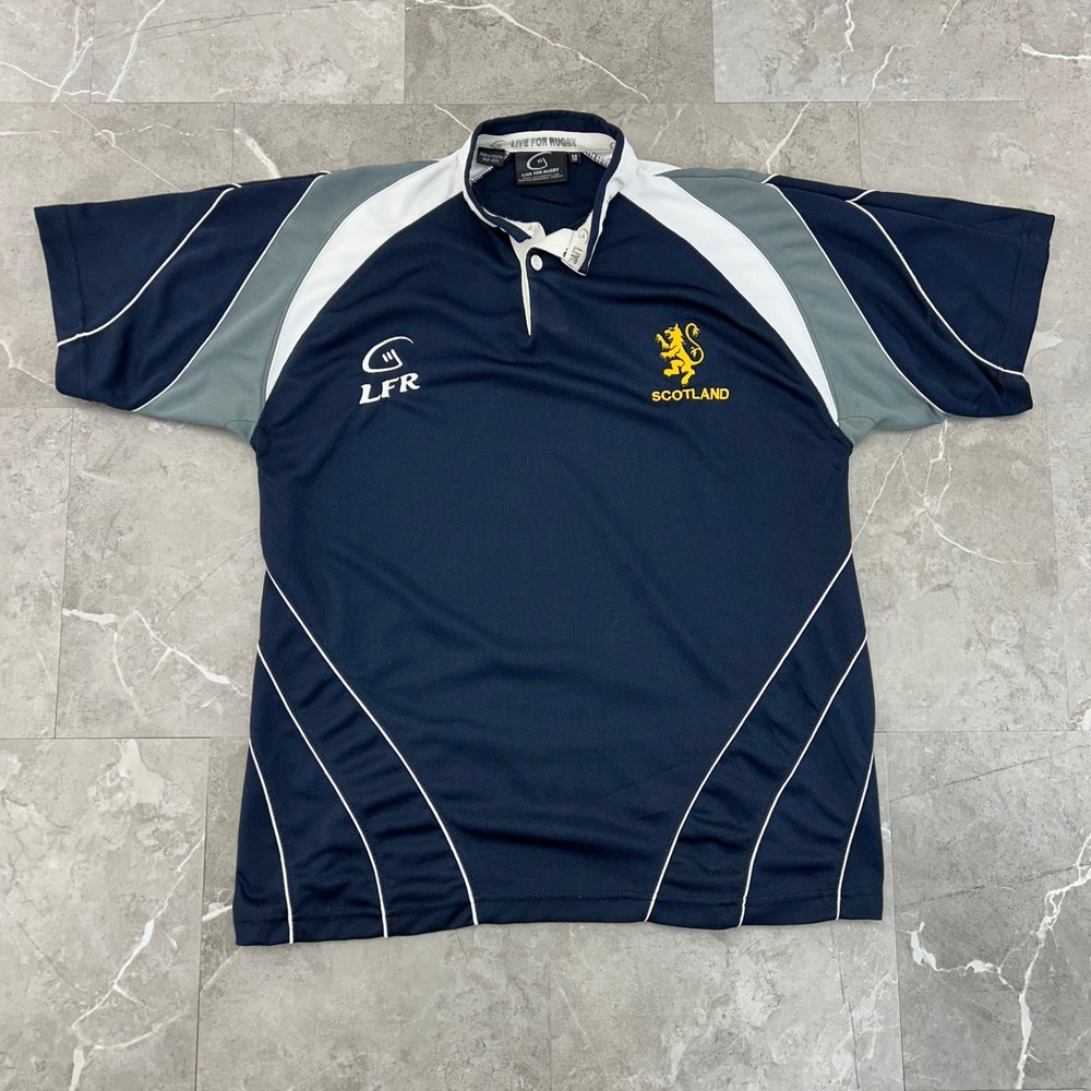 Live For Rugby Scotland Jersey Mens Medium Rugby Henley Shirt Embroidered Blue